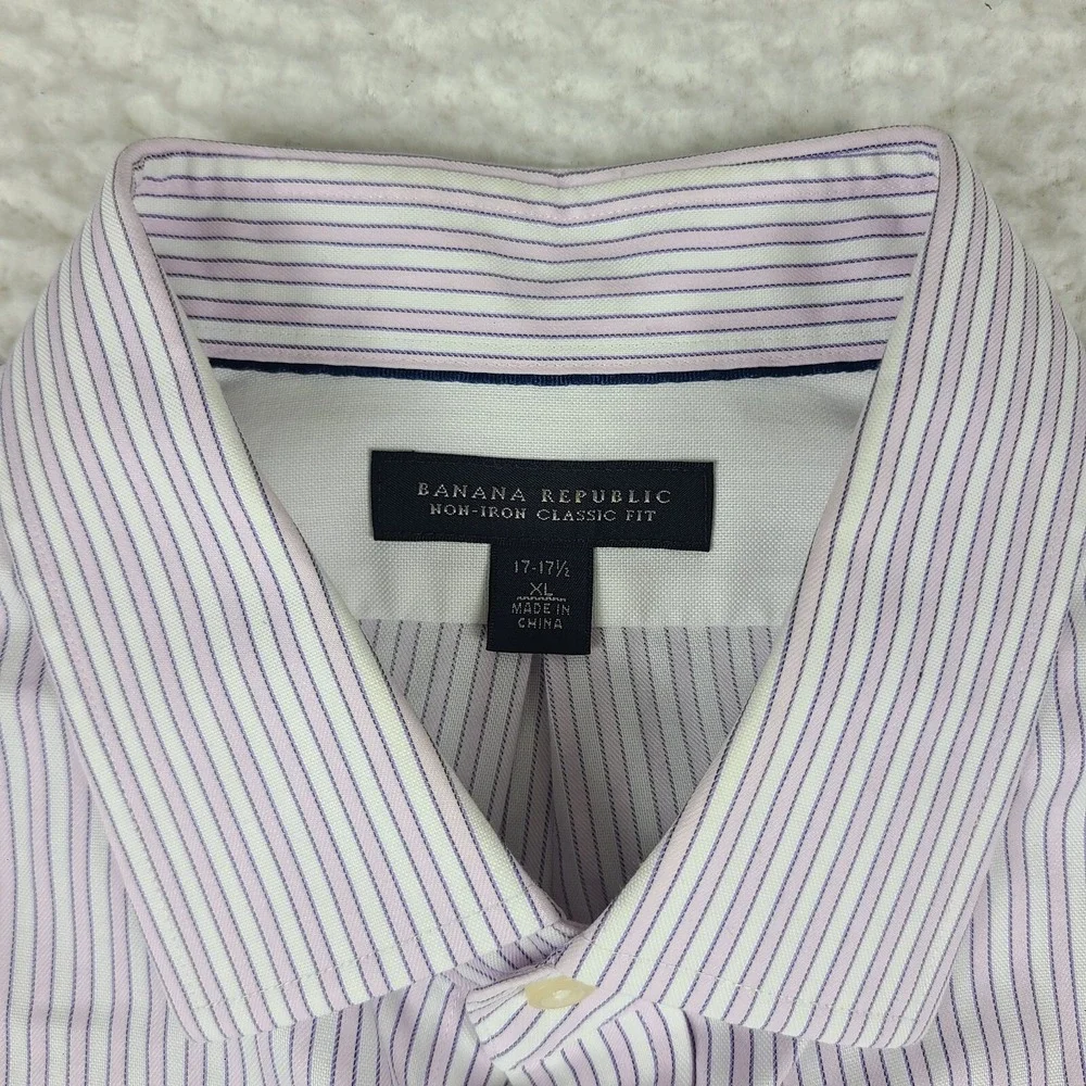 Banana Republic Dress Shirt Mens XL‎ Purple Blue Striped Non Iron Button Up